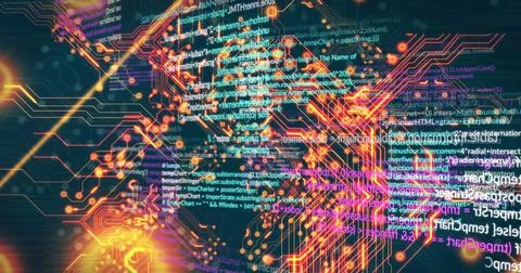 Image of data processing over black background Foto stock