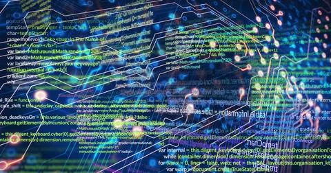 Image of data processing over black background Stockfoto's