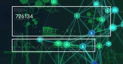 Image of data processing over black background 库存照片