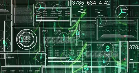 Image of data processing over black background Foto stock
