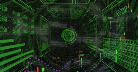 Image of data processing over black background 스톡 사진