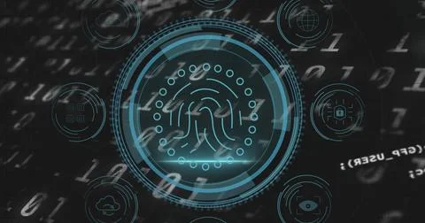 Image of data processing over black background Stockfoto's