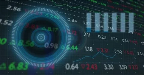 Image of data processing over black background 스톡 사진