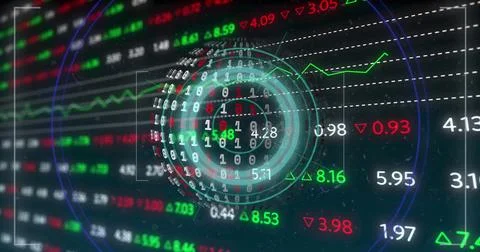 Image of data processing over black background Foto stock