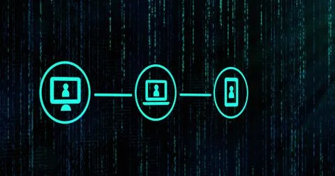 Image of data processing over black background Foto stock