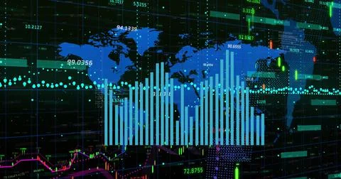 Image of data processing over black background Stock Photos
