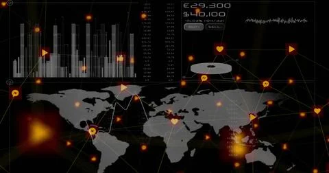 Image of data processing over black background Stock Photos