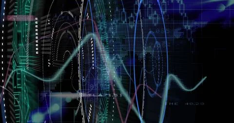 Image of data processing over black background Stock Photos