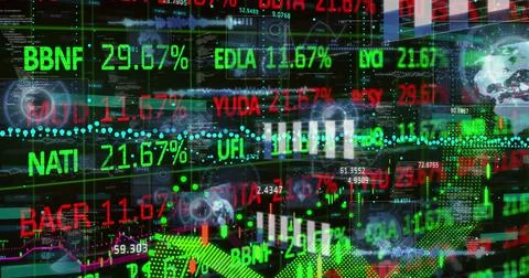 Image of data processing over black background 库存照片