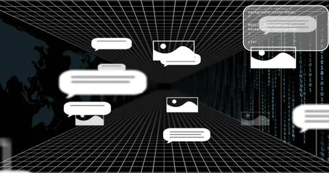 Image of data processing over black background 写真素材