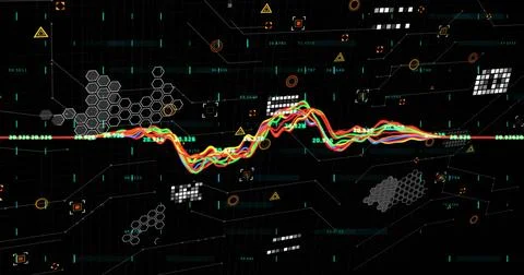 Image of data processing over black background 스톡 사진