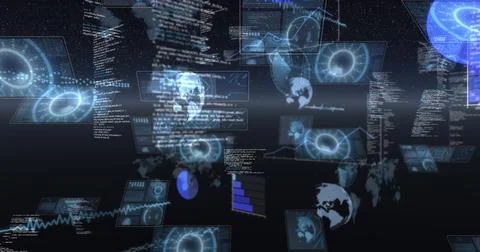 Image of data processing over black background Stock Photos