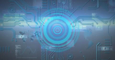 Image of data processing over blue background Illustrazione stock