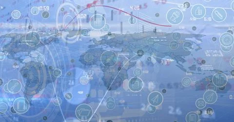 Image of data processing over blue background Stock Illustration