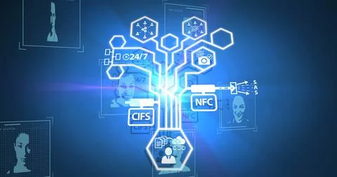 Image of data processing over blue background Stock Illustration