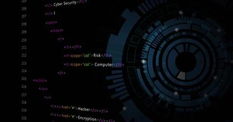 Image of data processing over blue circular scanner on black background Illustrazione stock