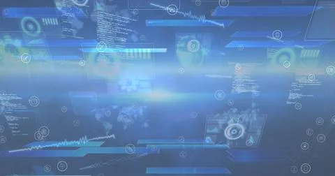 Image of data processing over blue background Illustrazione stock