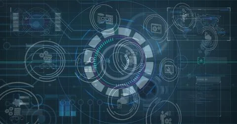 Image of data processing over blue background 스톡 일러스트