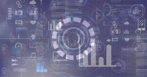 Image of data processing over blue background 스톡 일러스트