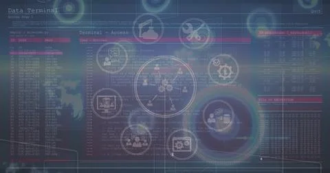 Image of data processing over blue background Illustrazione stock