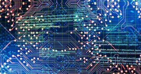 Image of data processing over blue background 库存照片