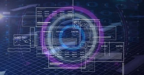 Image of data processing over blue background Foto stock