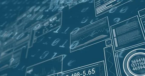 Image of data processing over blue background Foto stock