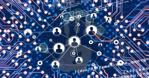 Image of data processing over blue background Foto stock