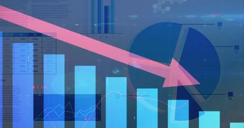 Image of data processing over blue background Foto stock
