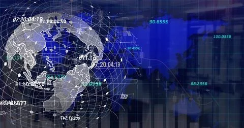 Image of data processing over blue background Foto stock