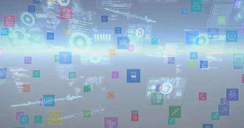 Image of data processing over blue background Foto stock
