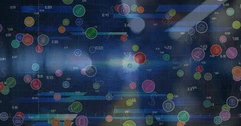 Image of data processing over blue background 写真素材