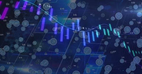 Image of data processing over blue background Foto stock