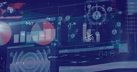 Image of data processing over blue background 스톡 사진