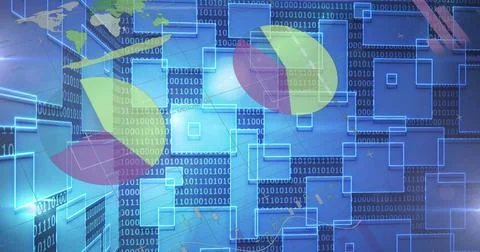 Image of data processing over blue background 写真素材