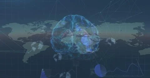 Image of data processing over blue background 스톡 사진