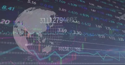 Image of data processing over blue background Foto stock