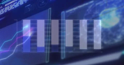 Image of data processing over blue background 스톡 사진