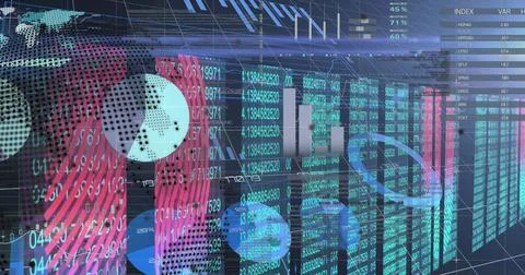 Image of data processing over blue background Foto stock