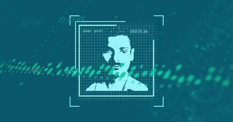 Image of data processing over blue background Foto stock