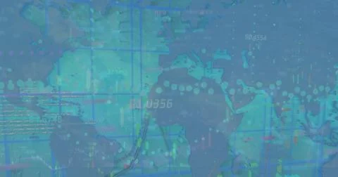 Image of data processing over blue background 스톡 사진