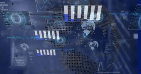Image of data processing over blurred background 스톡 사진