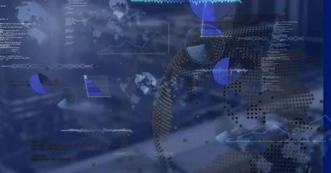 Image of data processing over blurred background Stockfoto's