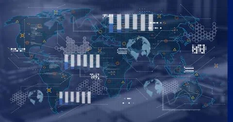 Image of data processing over blurred background Foto stock