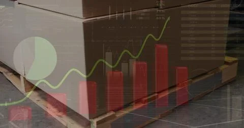 Image of data processing over box in warehouse Stock Photos