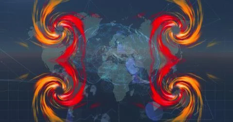 Image of data processing over brain and neon shapes Stock Photos