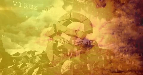 Image of data processing over broken euro symbol Stock Photos