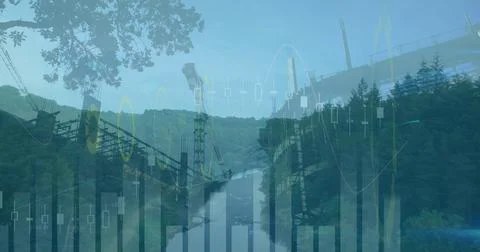 Image of data processing over building site 写真素材