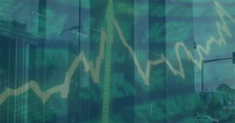 Image of data processing over buildings Ilustración de archivo