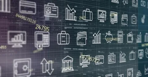 Image of data processing over business icons 写真素材